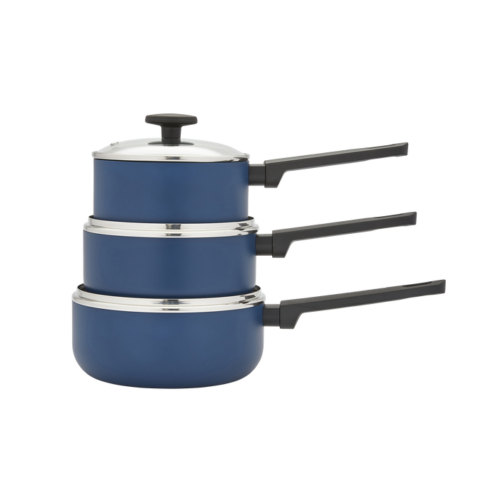 3 Piece Recycled Aluminium Saucepan Set - Blue