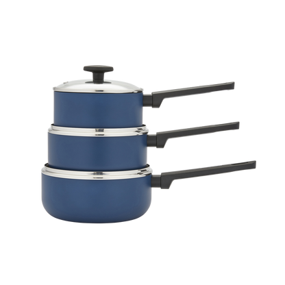 3 Piece Recycled Aluminium Saucepan Set - Blue