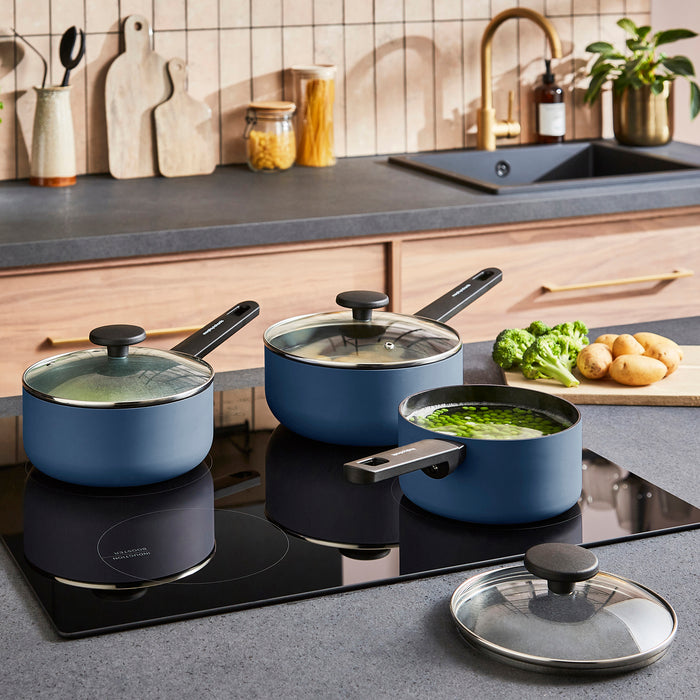 3 Piece Recycled Aluminium Saucepan Set - Blue