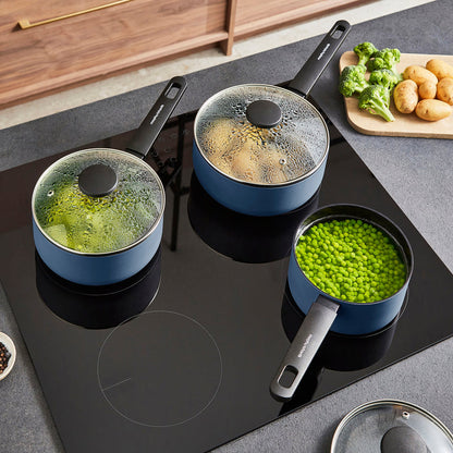 3 Piece Recycled Aluminium Saucepan Set - Blue