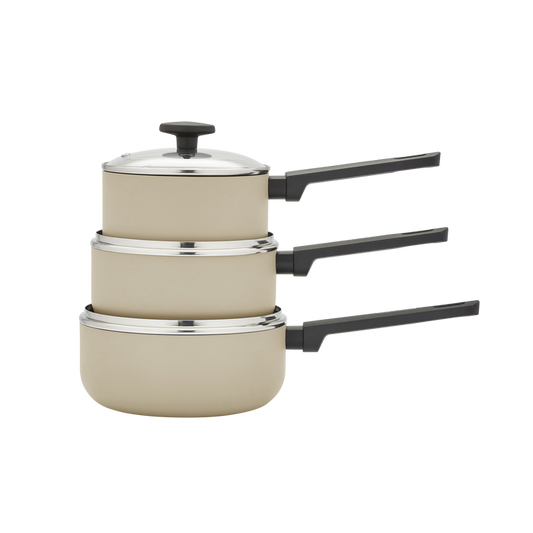3 Piece Recycled Aluminium Saucepan Set - Cream