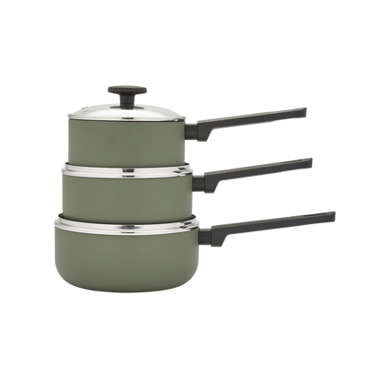 3 Piece Recycled Aluminium Saucepan Set - Green