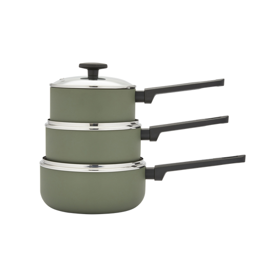 3 Piece Recycled Aluminium Saucepan Set - Green