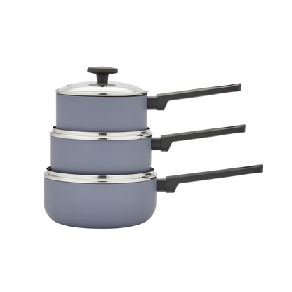3 Piece Recycled Aluminium Saucepan Set - Grey