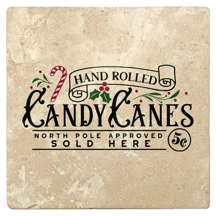 4" Absorbent Stone Christmas Drink Coasters, Candy Canes Sold Here, 2 Sets of 4, 8 Pieces - Christmas by Krebs Wholesale