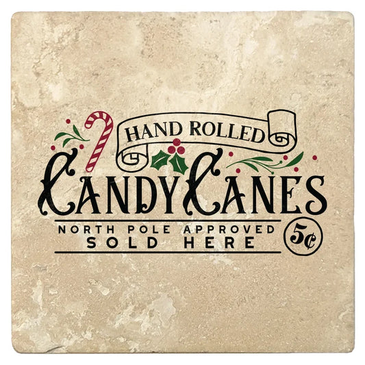 4" Absorbent Stone Christmas Drink Coasters, Candy Canes Sold Here, 2 Sets of 4, 8 Pieces - Christmas by Krebs Wholesale