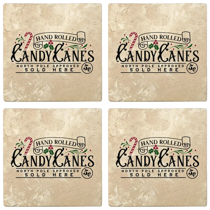 4" Absorbent Stone Christmas Drink Coasters, Candy Canes Sold Here, 2 Sets of 4, 8 Pieces - Christmas by Krebs Wholesale