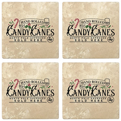 4" Absorbent Stone Christmas Drink Coasters, Candy Canes Sold Here, 2 Sets of 4, 8 Pieces - Christmas by Krebs Wholesale
