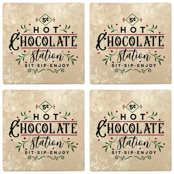 4" Absorbent Stone Christmas Drink Coasters, Hot Chocolate Station, 2 Sets of 4, 8 Pieces - Christmas by Krebs Wholesale