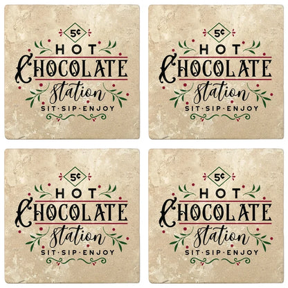 4" Absorbent Stone Christmas Drink Coasters, Hot Chocolate Station, 2 Sets of 4, 8 Pieces - Christmas by Krebs Wholesale