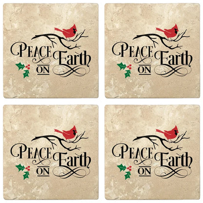 4" Absorbent Stone Christmas Drink Coasters, Peace on Earth, 2 Sets of 4, 8 Pieces - Christmas by Krebs Wholesale