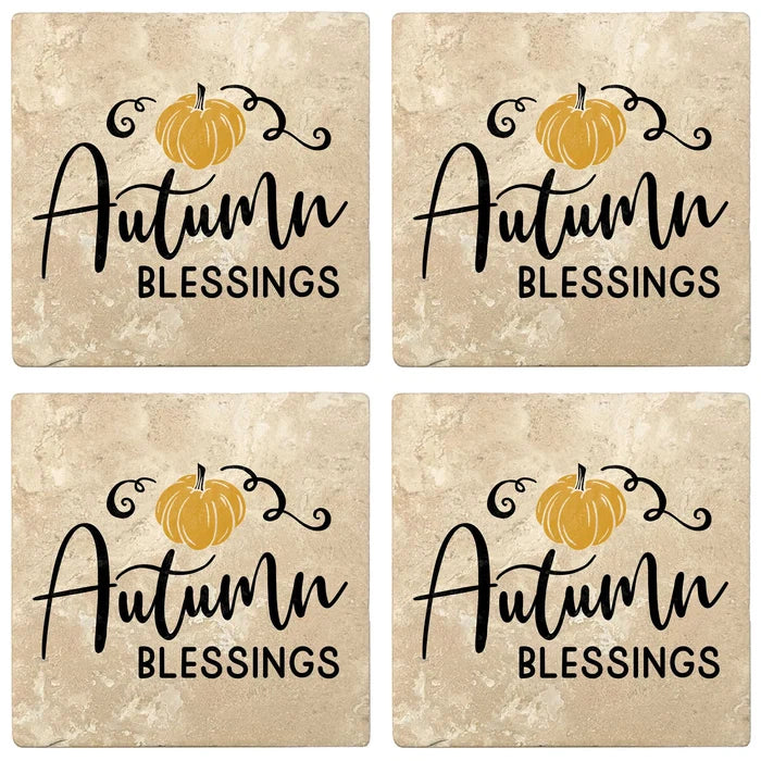 4" Absorbent Stone Fall Autumn Coasters, Autumn Blessings, 2 Sets of 4, 8 Pieces - Christmas by Krebs Wholesale