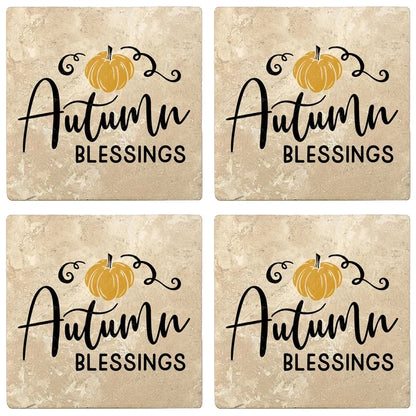 4" Absorbent Stone Fall Autumn Coasters, Autumn Blessings, 2 Sets of 4, 8 Pieces - Christmas by Krebs Wholesale