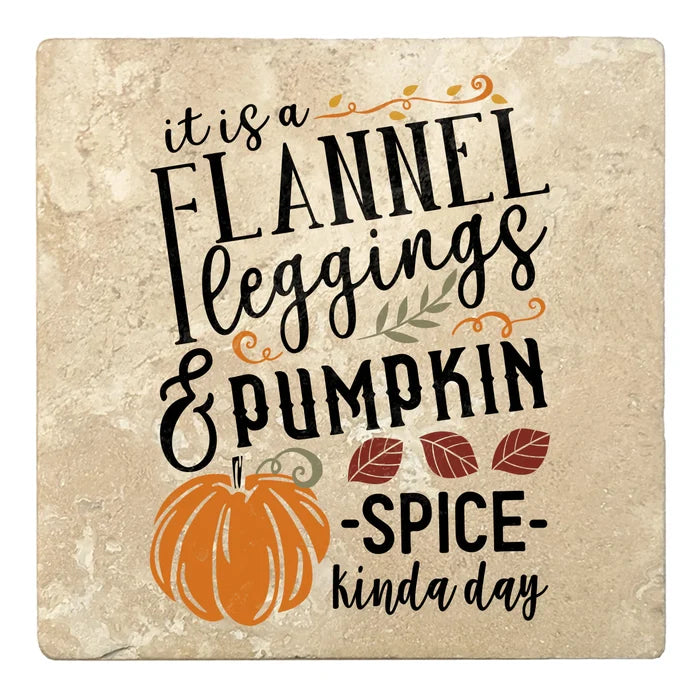 4" Absorbent Stone Fall Autumn Coasters, Flannel Leggings And Pumpkin Spice, 2 Sets of 4, 8 Pieces - Christmas by Krebs Wholesale