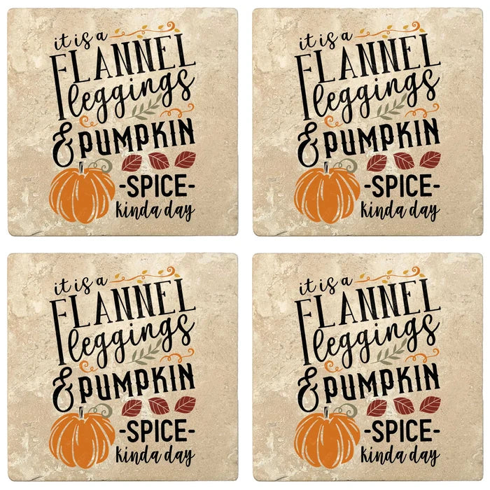 4" Absorbent Stone Fall Autumn Coasters, Flannel Leggings And Pumpkin Spice, 2 Sets of 4, 8 Pieces - Christmas by Krebs Wholesale