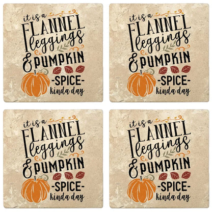 4" Absorbent Stone Fall Autumn Coasters, Flannel Leggings And Pumpkin Spice, 2 Sets of 4, 8 Pieces - Christmas by Krebs Wholesale