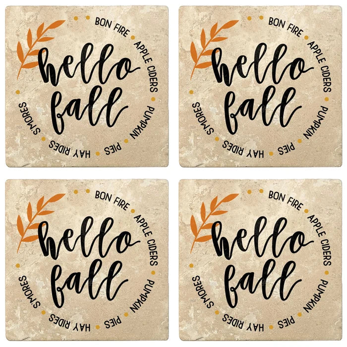 4" Absorbent Stone Fall Autumn Coasters, Hello Fall - Circle, 2 Sets of 4, 8 Pieces - Christmas by Krebs Wholesale