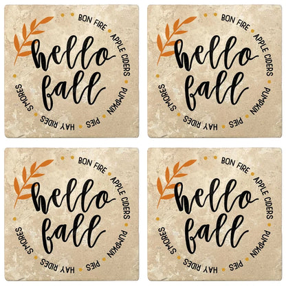 4" Absorbent Stone Fall Autumn Coasters, Hello Fall - Circle, 2 Sets of 4, 8 Pieces - Christmas by Krebs Wholesale