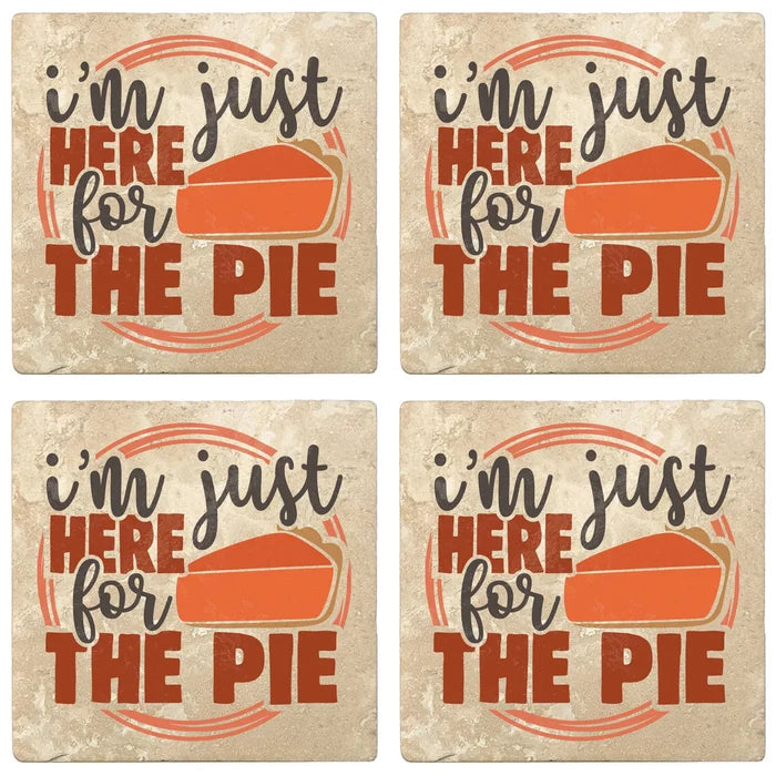 4" Absorbent Stone Fall Autumn Coasters, I'm Just Here For The Pie, 2 Sets of 4, 8 Pieces - Christmas by Krebs Wholesale
