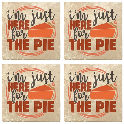 4" Absorbent Stone Fall Autumn Coasters, I'm Just Here For The Pie, 2 Sets of 4, 8 Pieces - Christmas by Krebs Wholesale