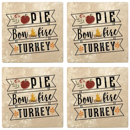 4" Absorbent Stone Fall Autumn Coasters, Pie, Bonfire, Turkey, 2 Sets of 4, 8 Pieces - Christmas by Krebs Wholesale