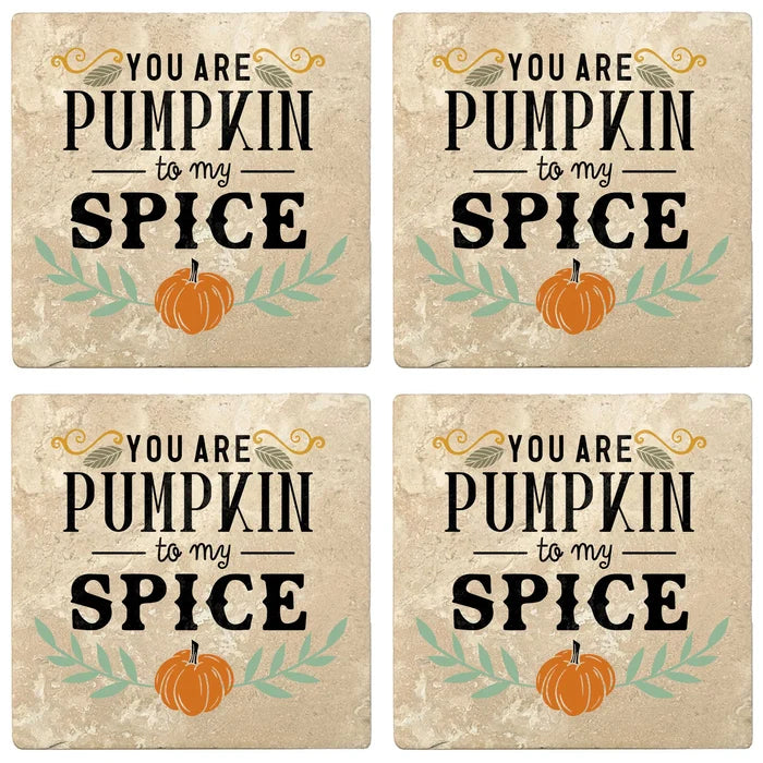 4" Absorbent Stone Fall Autumn Coasters, You Are Pumpkin To My Spice, 2 Sets of 4, 8 Pieces - Christmas by Krebs Wholesale