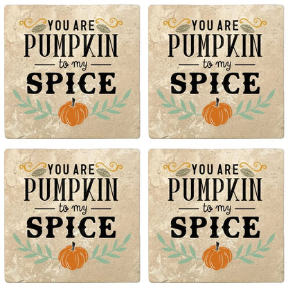 4" Absorbent Stone Fall Autumn Coasters, You Are Pumpkin To My Spice, 2 Sets of 4, 8 Pieces - Christmas by Krebs Wholesale
