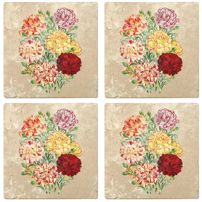 4" Absorbent Stone Flower Designs Drink Coasters, Carnation Flower Bouquet, 2 Sets of 4, 8 Pieces - Christmas by Krebs Wholesale