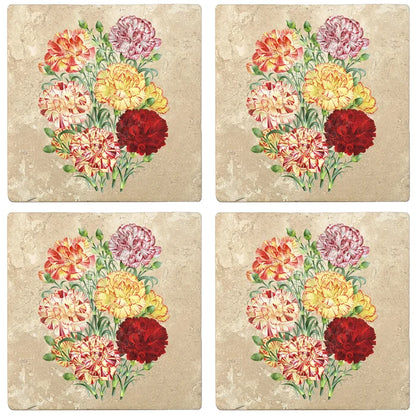 4" Absorbent Stone Flower Designs Drink Coasters, Carnation Flower Bouquet, 2 Sets of 4, 8 Pieces - Christmas by Krebs Wholesale