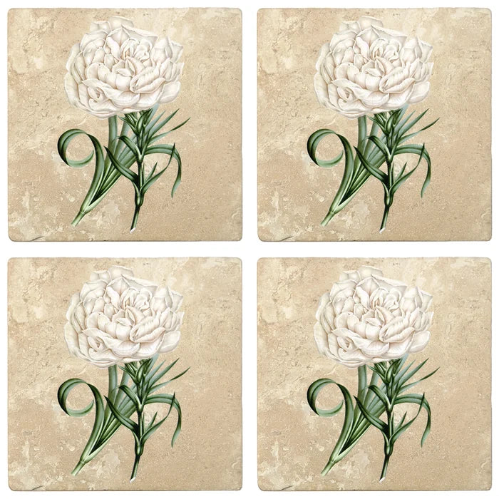 4" Absorbent Stone Flower Designs Drink Coasters, Eillet Carnation, 2 Sets of 4, 8 Pieces - Christmas by Krebs Wholesale