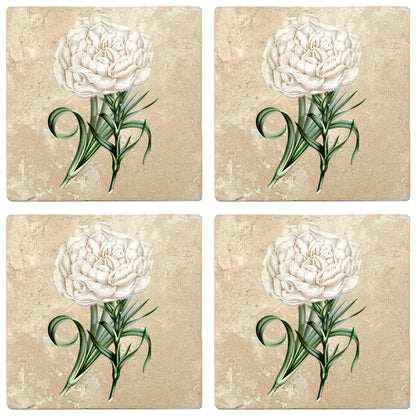 4" Absorbent Stone Flower Designs Drink Coasters, Eillet Carnation, 2 Sets of 4, 8 Pieces - Christmas by Krebs Wholesale
