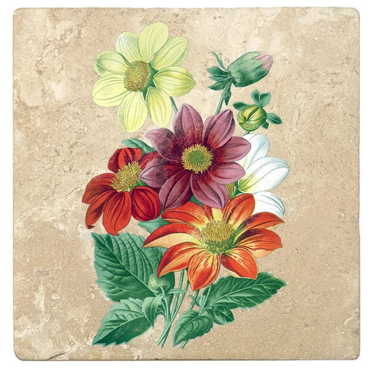 4" Absorbent Stone Flower Designs Drink Coasters, Single Dahlia, 2 Sets of 4, 8 Pieces - Christmas by Krebs Wholesale