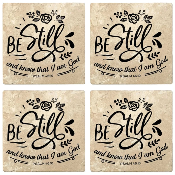 4" Absorbent Stone Religious Drink Coasters, Be Still And Know That I Am God, 2 Sets of 4, 8 Pieces - Christmas by Krebs Wholesale