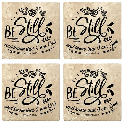 4" Absorbent Stone Religious Drink Coasters, Be Still And Know That I Am God, 2 Sets of 4, 8 Pieces - Christmas by Krebs Wholesale