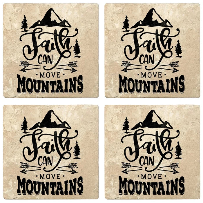 4" Absorbent Stone Religious Drink Coasters, Faith Can Move Mountains, 2 Sets of 4, 8 Pieces - Christmas by Krebs Wholesale
