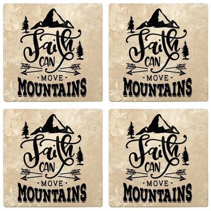 4" Absorbent Stone Religious Drink Coasters, Faith Can Move Mountains, 2 Sets of 4, 8 Pieces - Christmas by Krebs Wholesale