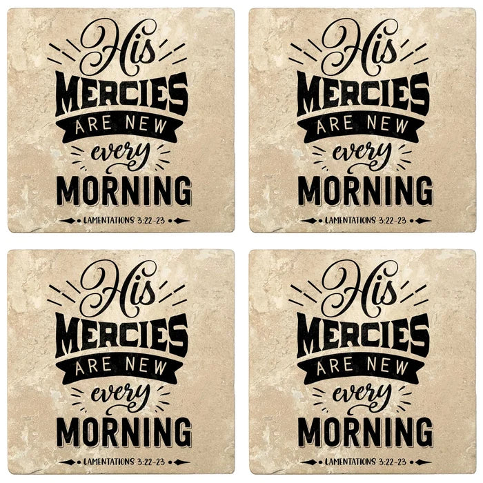 4" Absorbent Stone Religious Drink Coasters, His Mercies Are New Every Morning, 2 Sets of 4, 8 Pieces - Christmas by Krebs Wholesale