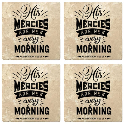4" Absorbent Stone Religious Drink Coasters, His Mercies Are New Every Morning, 2 Sets of 4, 8 Pieces - Christmas by Krebs Wholesale