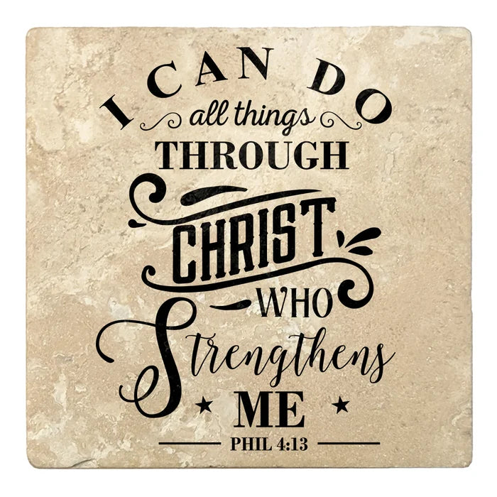 4" Absorbent Stone Religious Drink Coasters, I Can Do All Things Through Christ, 2 Sets of 4, 8 Pieces - Christmas by Krebs Wholesale