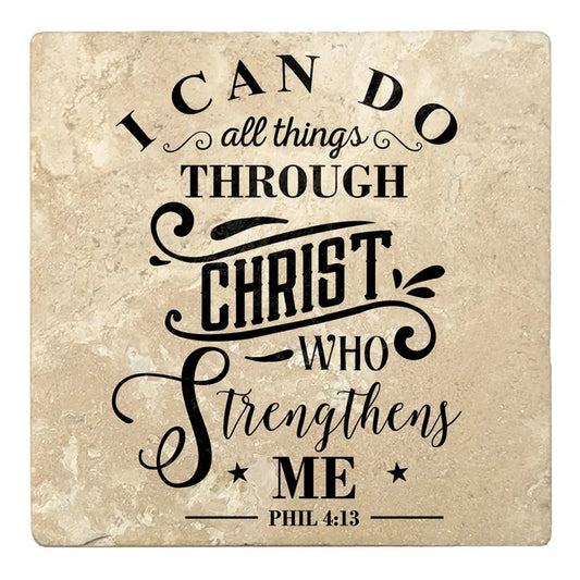 4" Absorbent Stone Religious Drink Coasters, I Can Do All Things Through Christ, 2 Sets of 4, 8 Pieces - Christmas by Krebs Wholesale