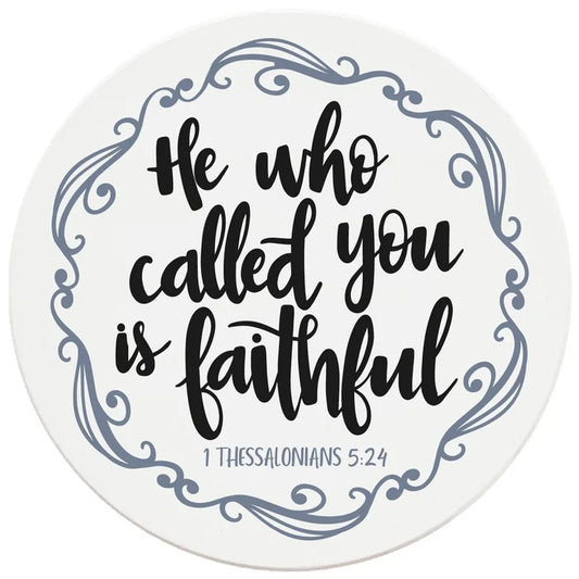 4" Round Ceramic Coasters - He Who Called You Is Faithful, 4/Box, 2/Case, 8 Pieces - Christmas by Krebs Wholesale