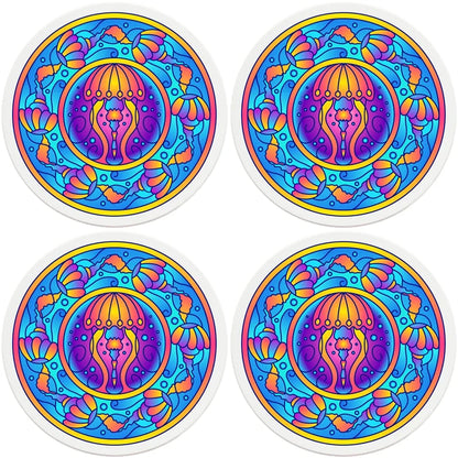 4" Round Ceramic Coasters - Mandala Jellyfish, 4/Box, 2/Case, 8 Pieces - Christmas by Krebs Wholesale