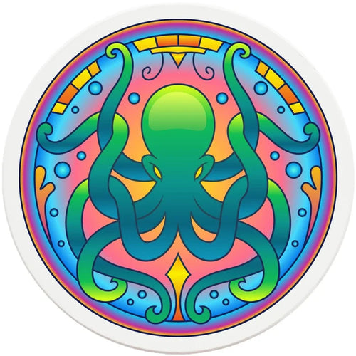 4" Round Ceramic Coasters - Mandala Octopus, 4/Box, 2/Case, 8 Pieces - Christmas by Krebs Wholesale