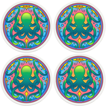 4" Round Ceramic Coasters - Mandala Octopus, 4/Box, 2/Case, 8 Pieces - Christmas by Krebs Wholesale
