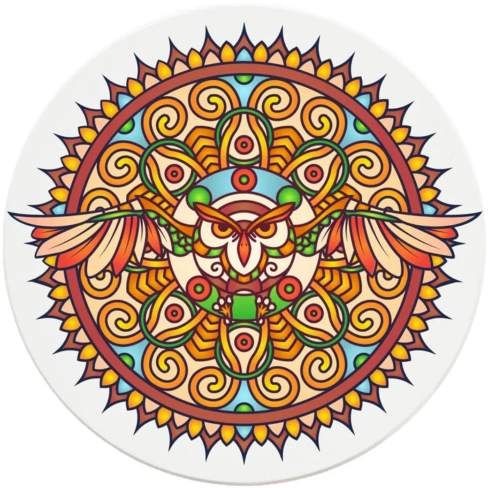 4" Round Ceramic Coasters - Mandala Owl, 4/Box, 2/Case, 8 Pieces - Christmas by Krebs Wholesale