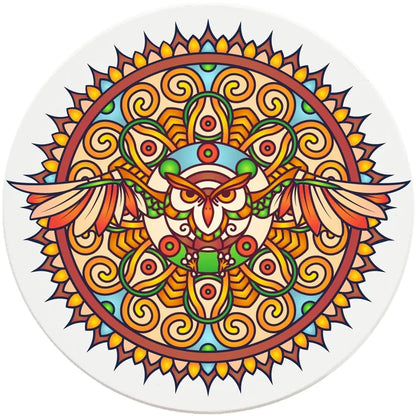 4" Round Ceramic Coasters - Mandala Owl, 4/Box, 2/Case, 8 Pieces - Christmas by Krebs Wholesale