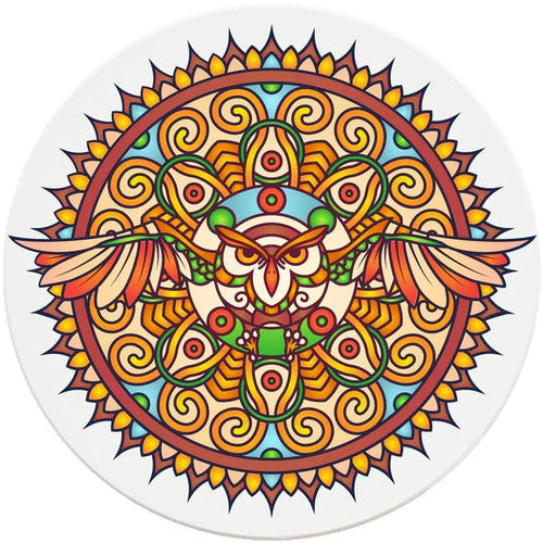 4" Round Ceramic Coasters - Mandala Owl, 4/Box, 2/Case, 8 Pieces - Christmas by Krebs Wholesale