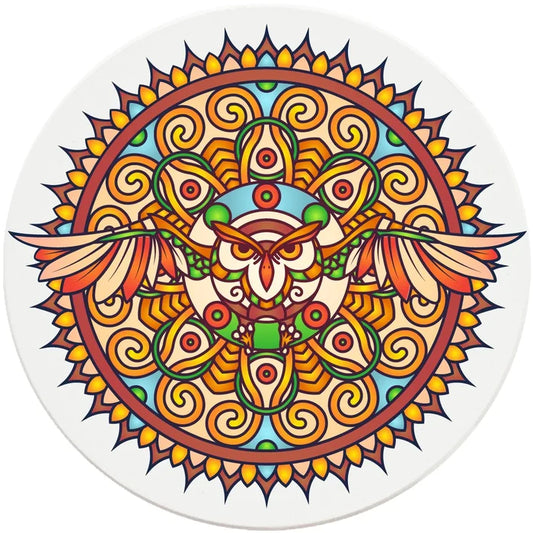 4" Round Ceramic Coasters - Mandala Owl, 4/Box, 2/Case, 8 Pieces - Christmas by Krebs Wholesale