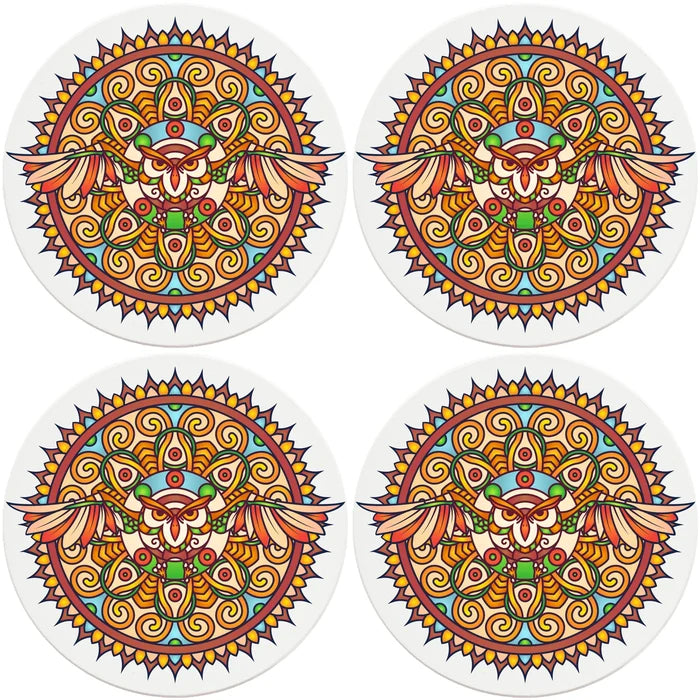4" Round Ceramic Coasters - Mandala Owl, 4/Box, 2/Case, 8 Pieces - Christmas by Krebs Wholesale