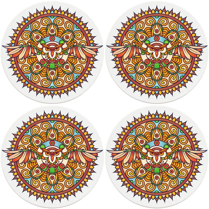 4" Round Ceramic Coasters - Mandala Owl, 4/Box, 2/Case, 8 Pieces - Christmas by Krebs Wholesale